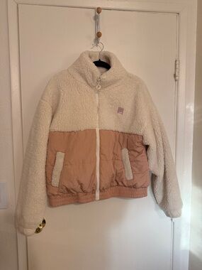 Fila Cream Sherpa Jacket with Dusty Pink Quilted Panel